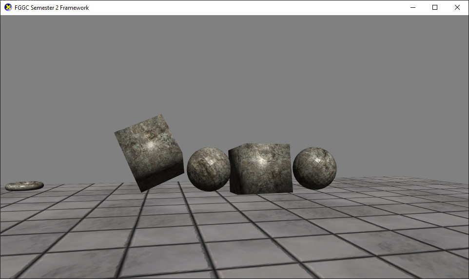 A screen shot of DirectX 11 Physics, showing cubes bouncing in a graphics application.
